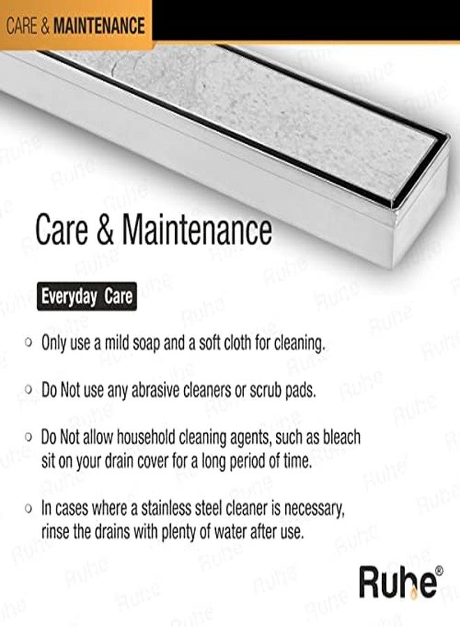 Ruhe® Tile Insert 36 × 3 Inches Floor Drainer | 304 Stainless Steel Tile Insert Shower Water Drain Channel/Waste Water Floor Drain | (For 13mm Marble) | With Stainless Steel Trap and Side Hole - Image 3